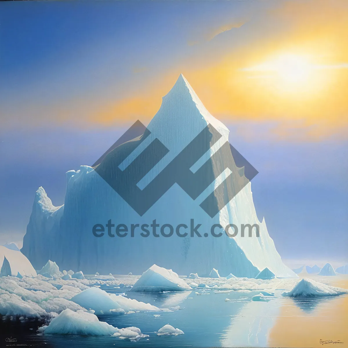 Picture of Snow-capped Arctic mountain peak reflecting in glacier
