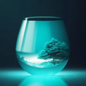 Glass planet in a bowl of liquid.