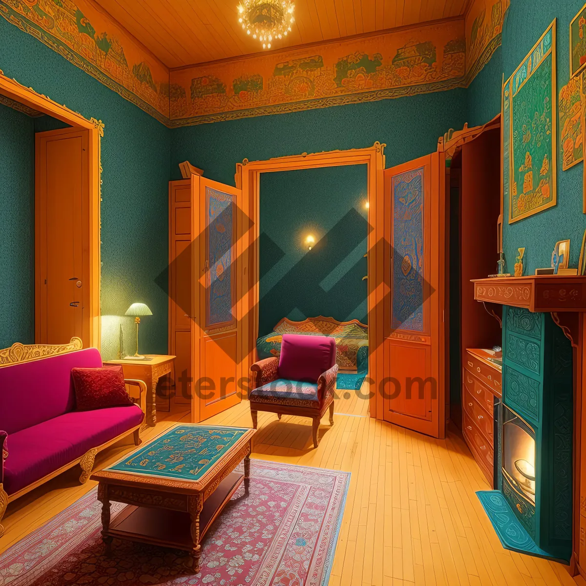 Picture of Luxurious Anteroom with Modern Furniture and Cozy Lighting