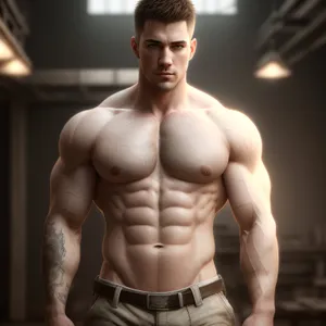 Muscular Male Athlete Flexing his Chiseled Abs