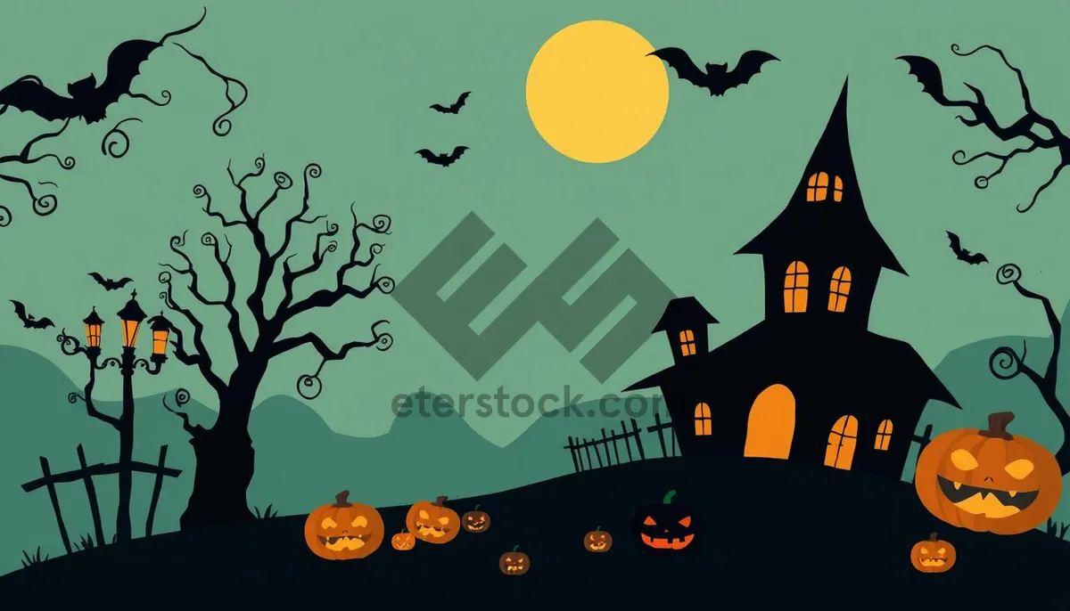 Picture of Halloween Night Silhouette in Cemetery Moonlight