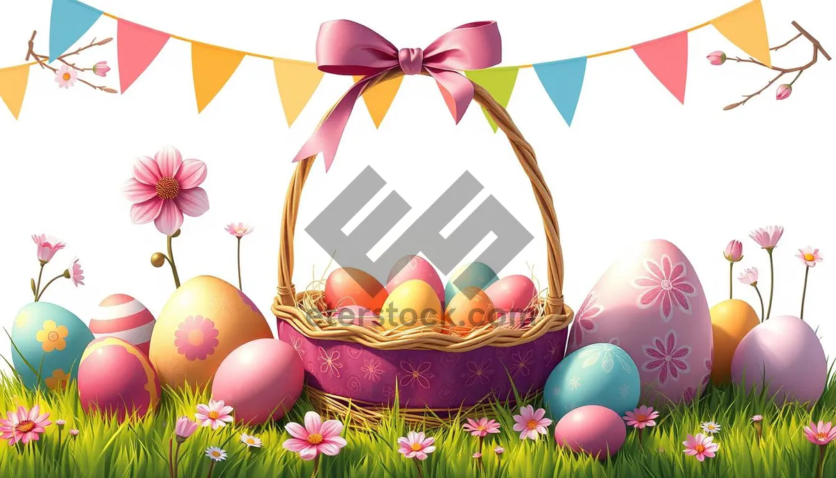 Picture of Colorful Easter Egg Party Decoration with Pink Bunny