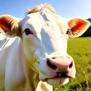 White Cow Grazing in Rural Ranch