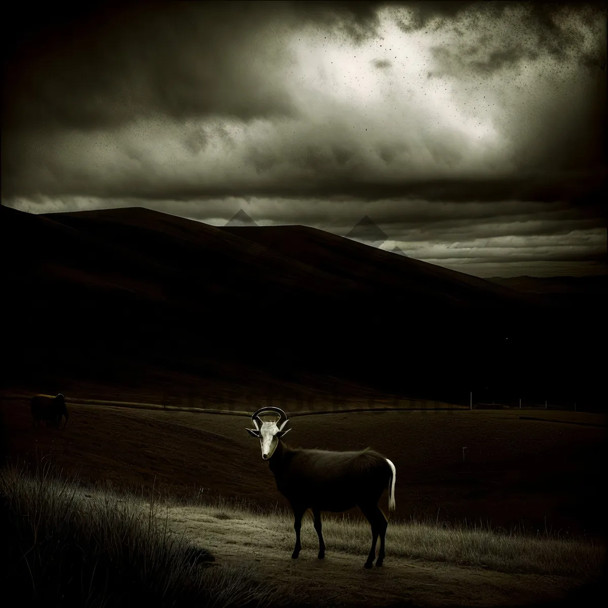 Picture of Rustic Equine Grazing in Serene Mountain Pasture