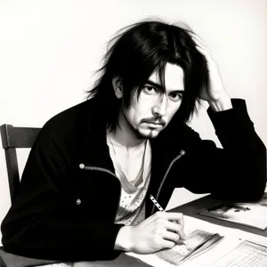 Happy businesswoman working on laptop in corporate office.