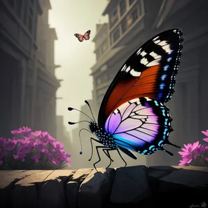 Colorful Butterfly Resting on Flower Petals