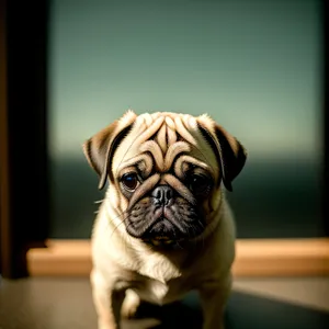 Cute Wrinkled Pug Puppy in Studio Portrait