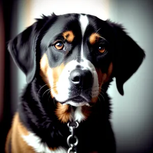 Adorable Swiss Mountain Dog posing in studio