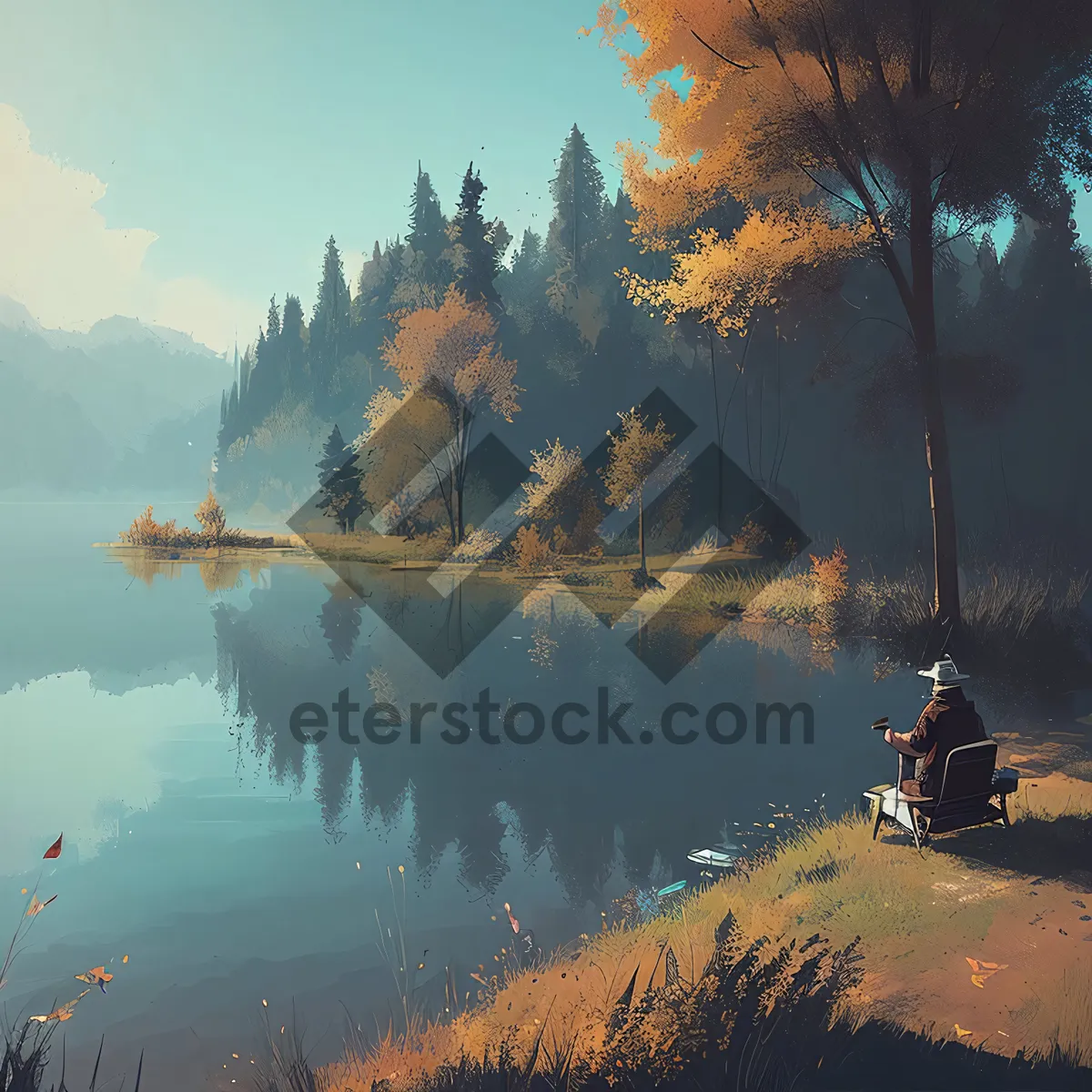 Picture of Serene Mountain Lake Reflection at Sunset