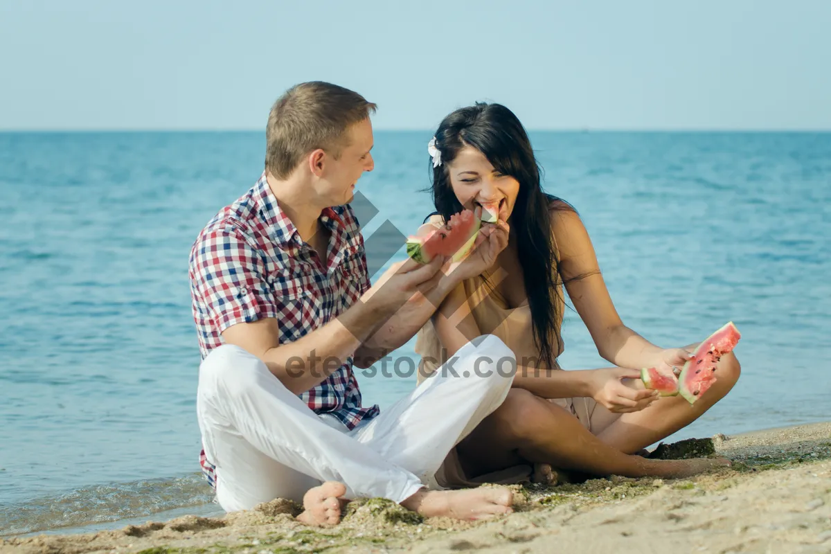 Picture of Happy Dad and Son Enjoying Beach Vacation