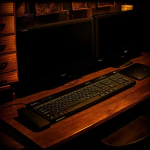 Digital Office Setup: Laptop, Monitor, Keyboard, and Desk