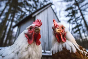 Portrait of a colorful rooster on a farm.