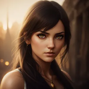 Seductive brunette beauty captivating with stunning eyes.