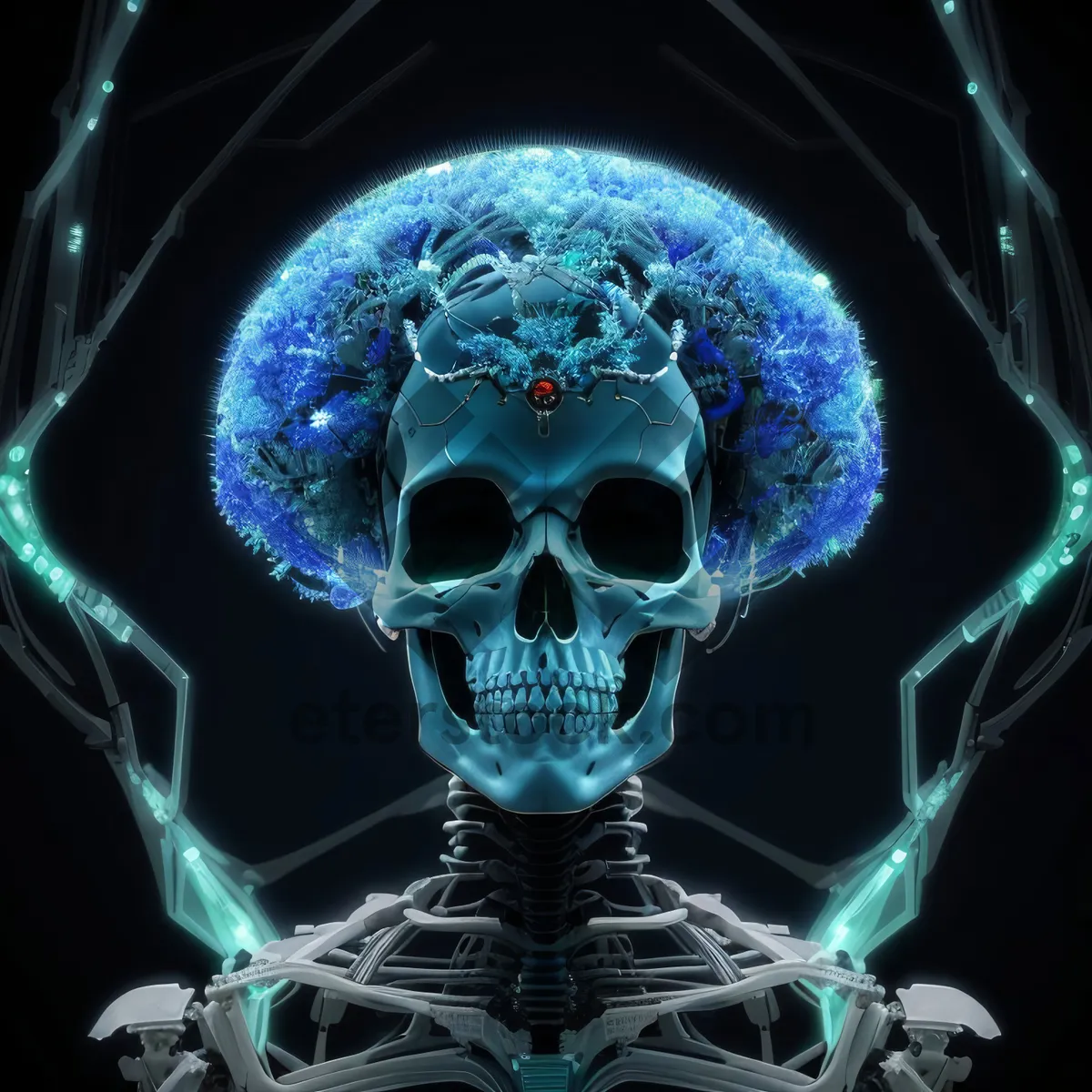 Picture of Digital skeleton anatomy in black 3D technology.