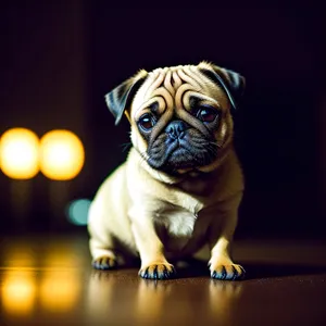 Adorable Wrinkled Pug Puppy Sitting Obediently