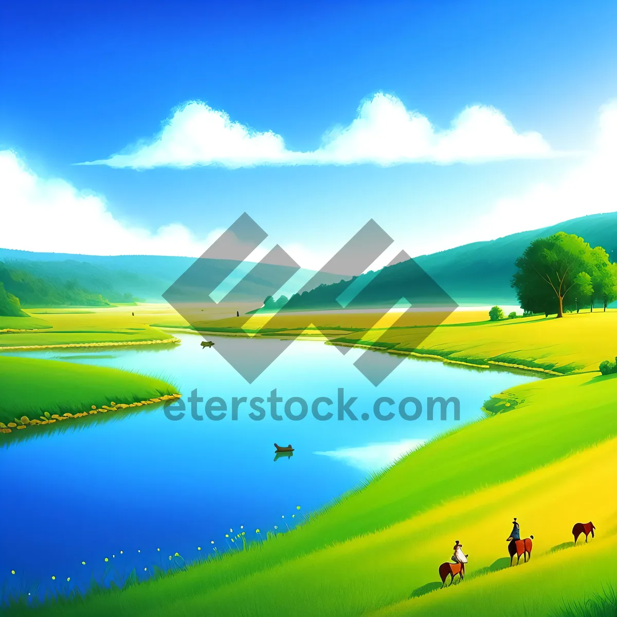 Picture of Vibrant Summer Horizon: Meadow, Sky, and Sun