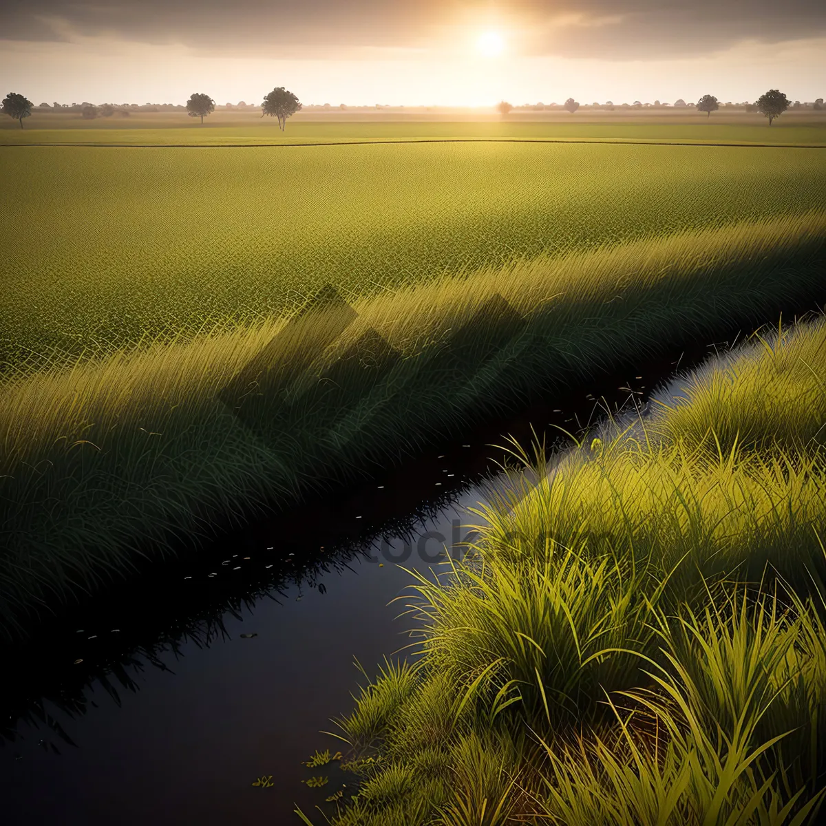 Picture of Golden Horizons: Sun-kissed Countryside Landscape