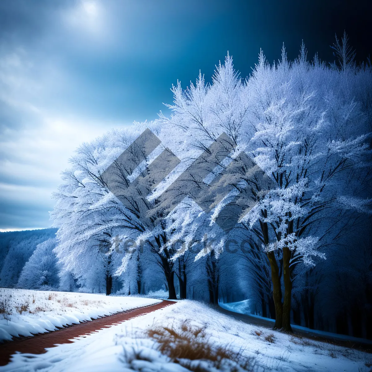 Picture of Winter Wonderland: Serene snowy forest landscape with frozen trees and icy branches