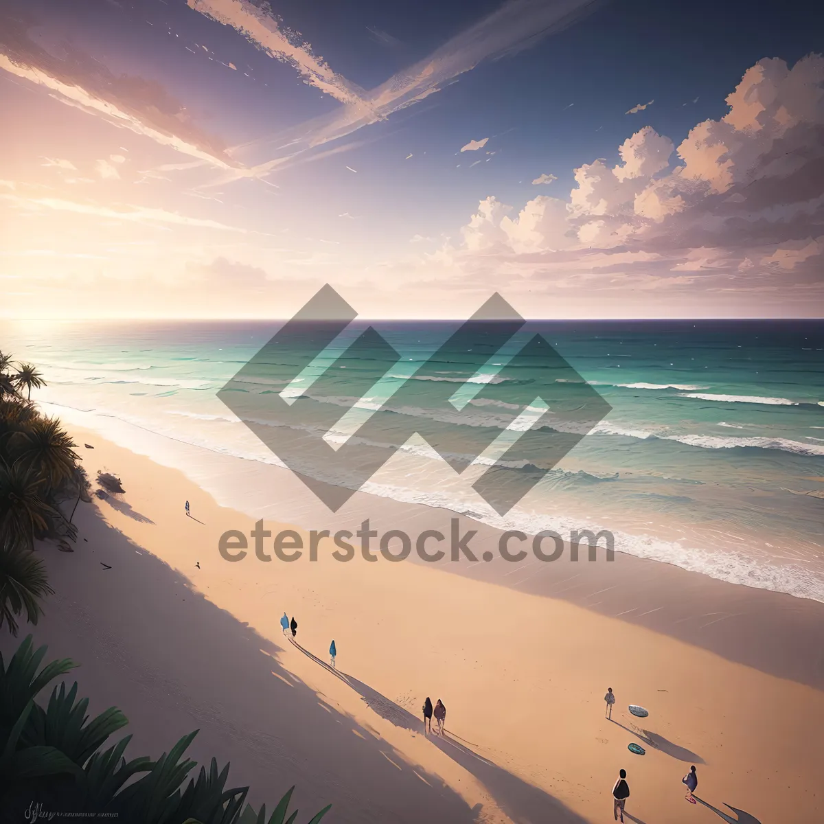 Picture of Serene Beachscape: Tranquil oasis of sun, sand, and surf.