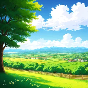 Golden Fields- A Serene Rural Landscape"
(Note: This text is a short name for the image based on the provided tags)