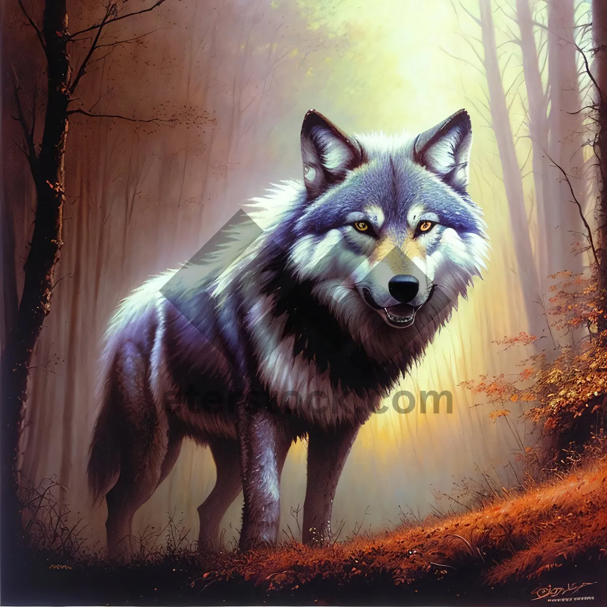 Picture of Cute Timber Wolf Portrait in the Wild