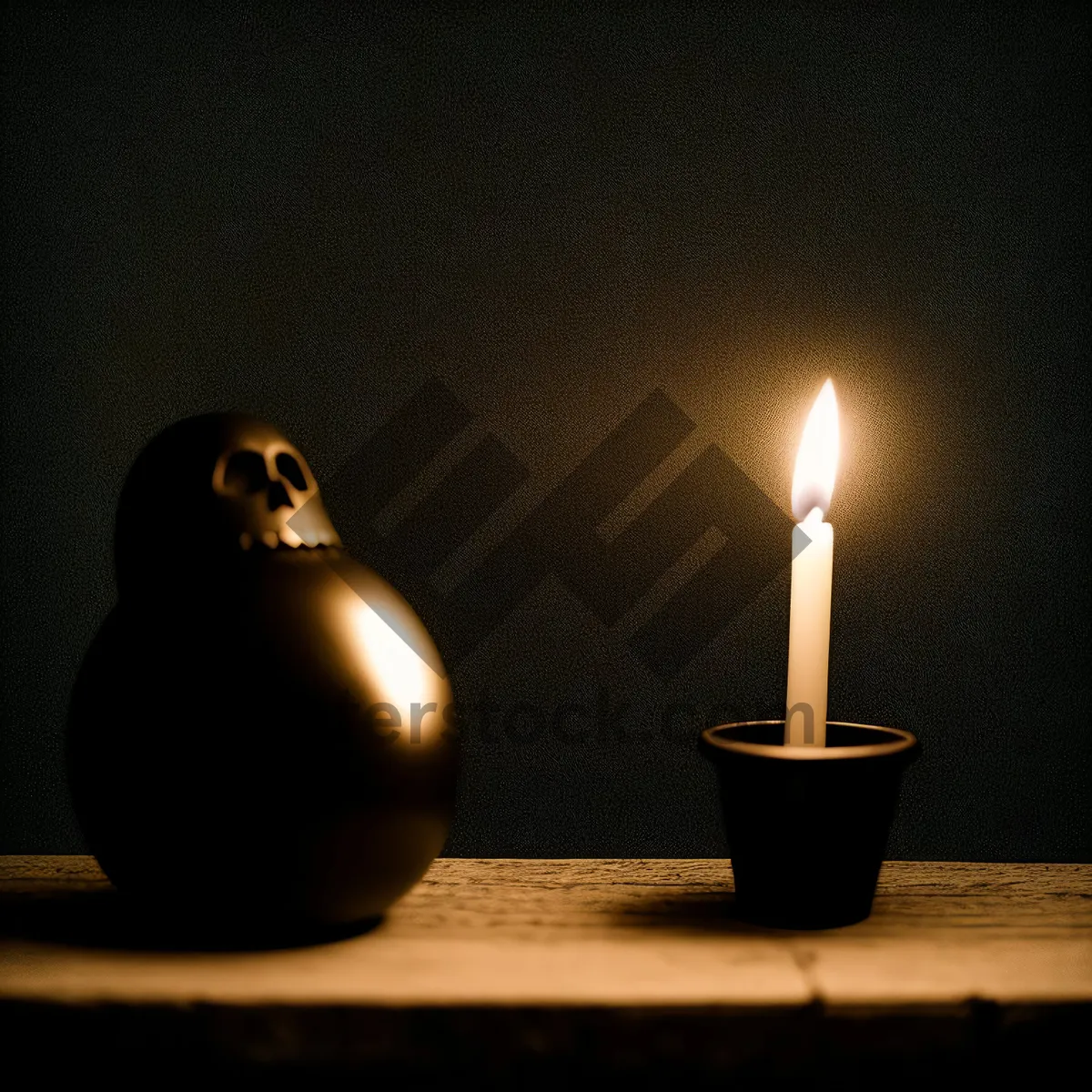 Picture of Burning Candlelight Illuminating Dark Night