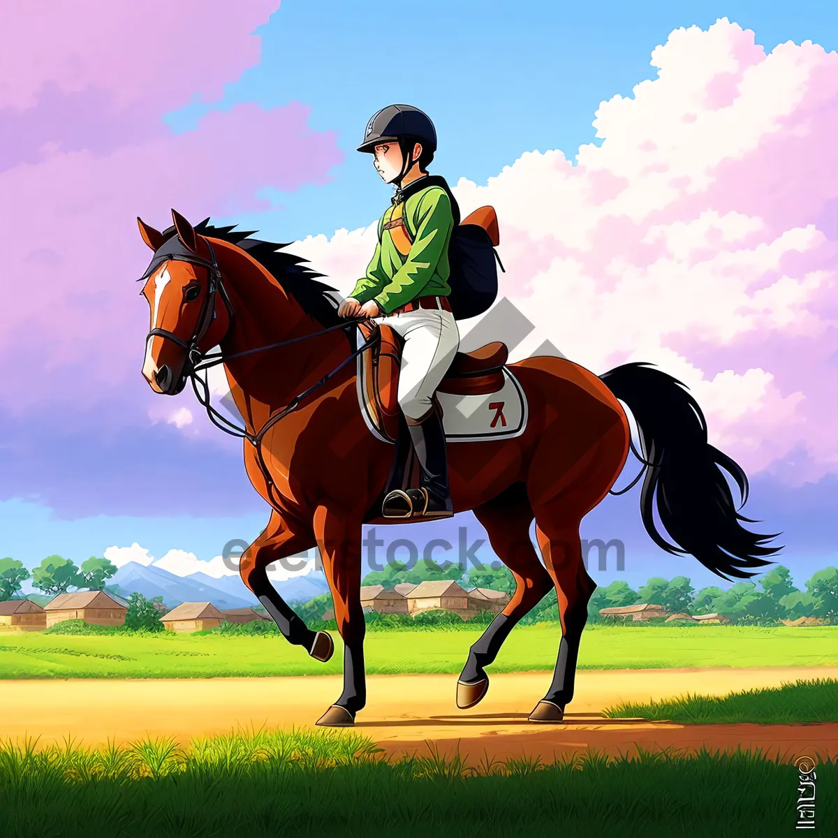 Picture of Thoroughbred rider on polo field