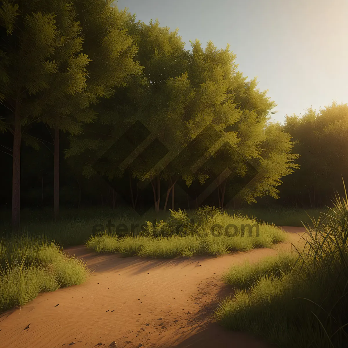 Picture of Serene Autumn Forest Landscape under Clear Sky