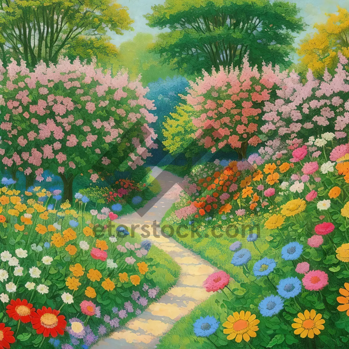 Picture of Vibrant Floral Garden Blossoming with Colorful Flowers