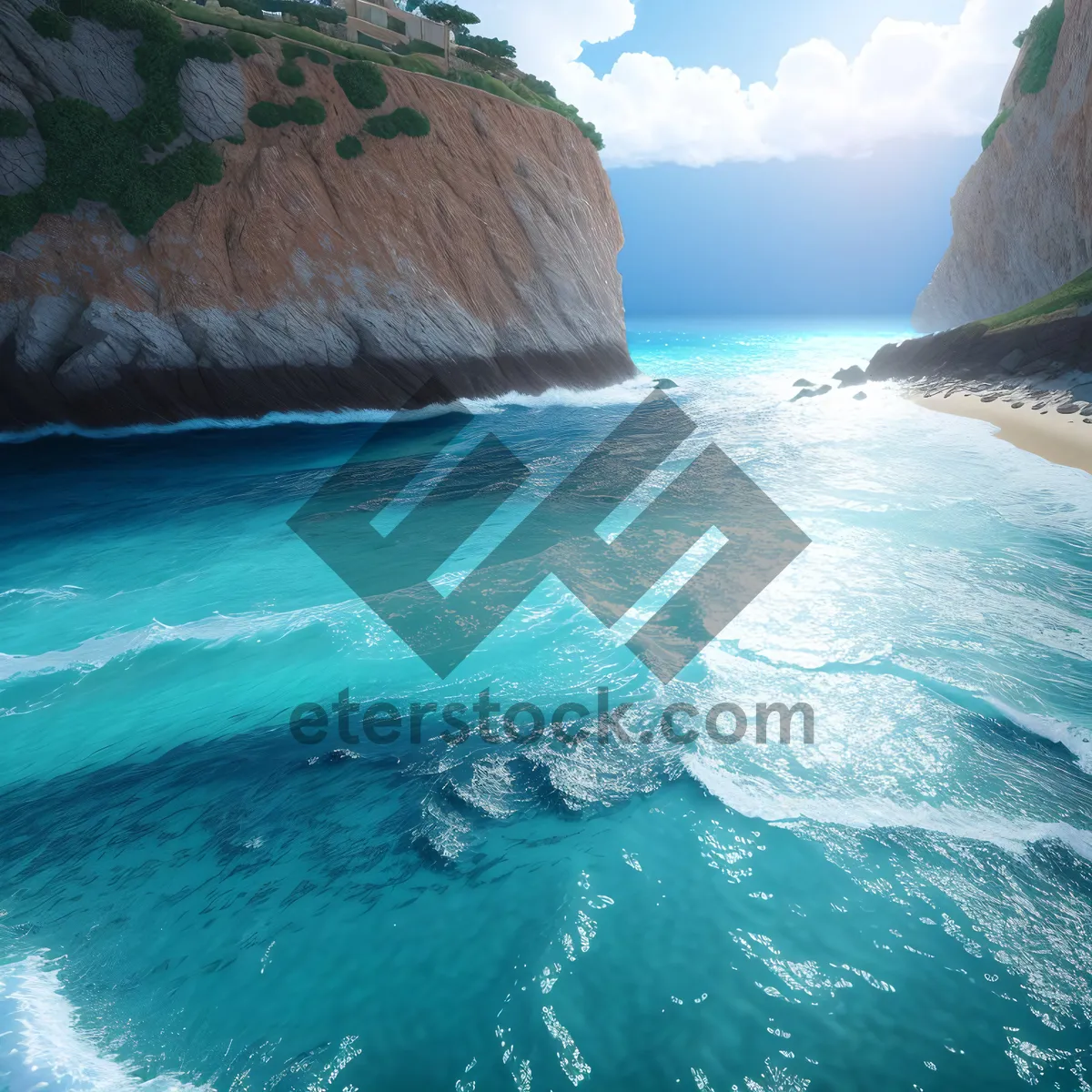 Picture of Paradise Beach: Tropical Ocean Waves on Rocky Coast