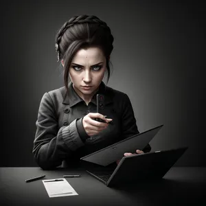 Busy Businesswoman at Desk with Laptop