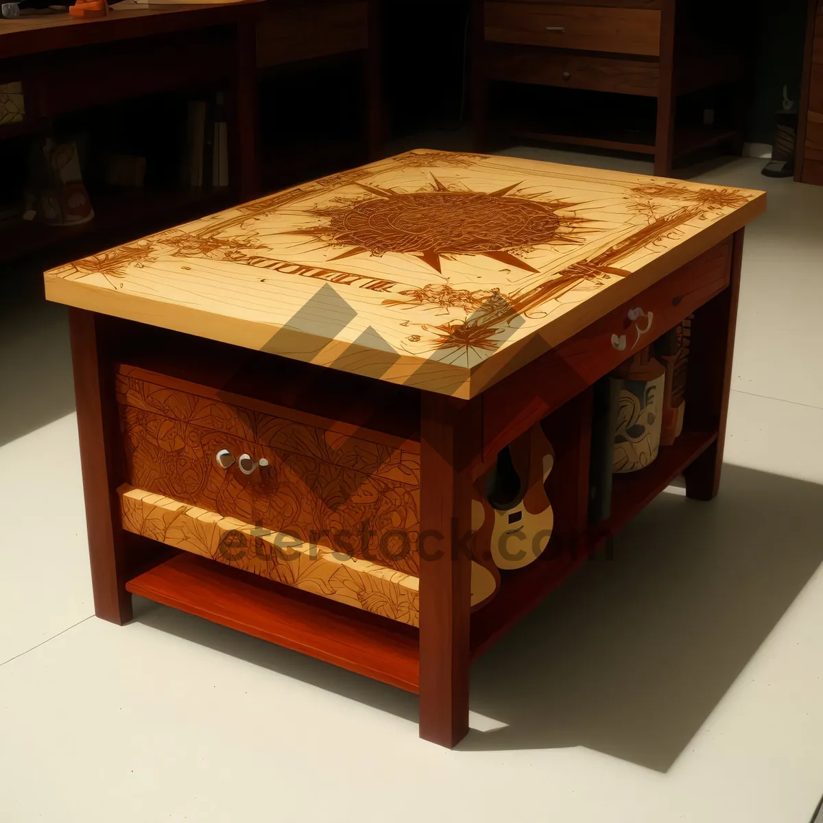 Picture of Antique Wooden Chest: Open Treasure Box Storage