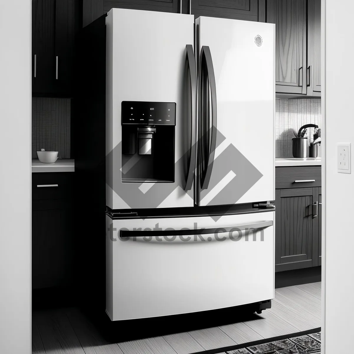 Picture of Modern Kitchen Refrigerator: Sleek and Efficient White Appliance