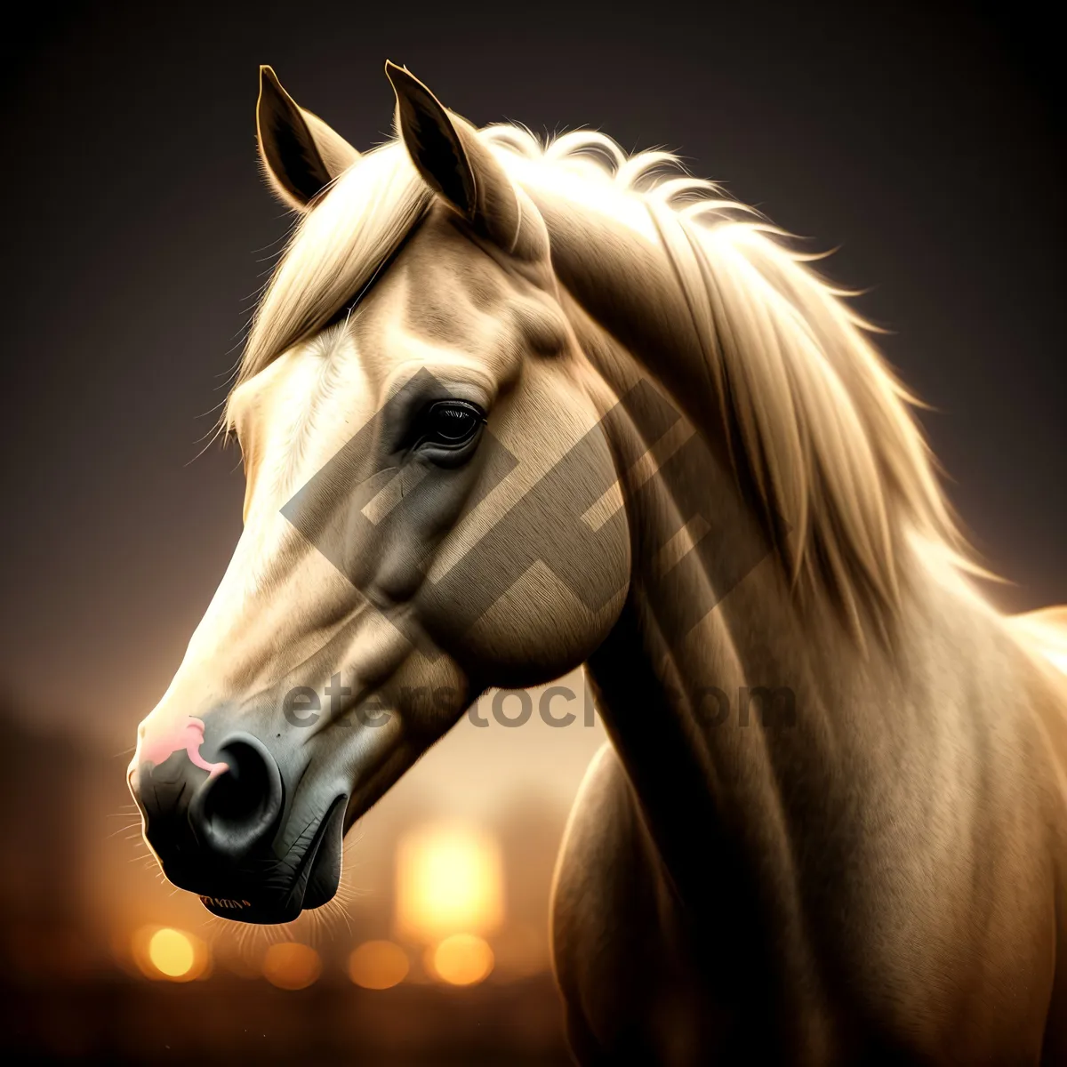 Picture of Beautiful Chestnut Stallion Grazing in Field