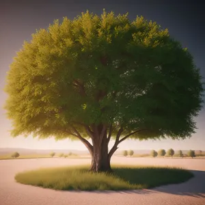 Autumn Bliss: A picturesque countryside scene with linden and acacia trees amidst a grassy field under a beautiful sky.