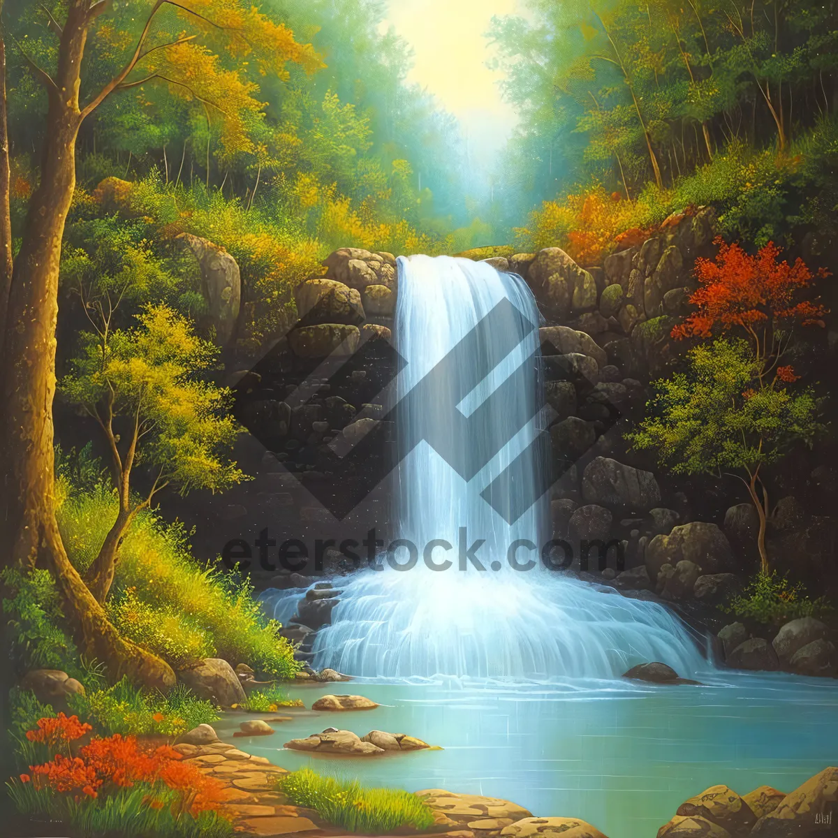 Picture of Cascade Creek Waterfall in Serene Mountain Forest