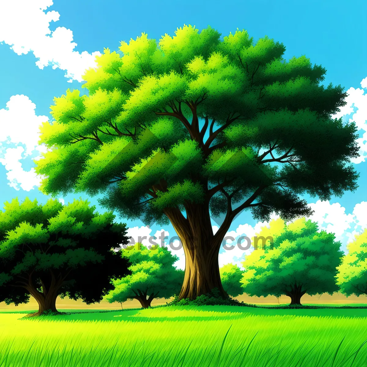 Picture of Idyllic Summer Meadow with Majestic Oak Tree