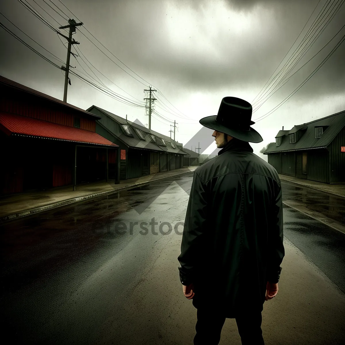 Picture of Sunset Cowboy Hat Man with City Background Umbrella