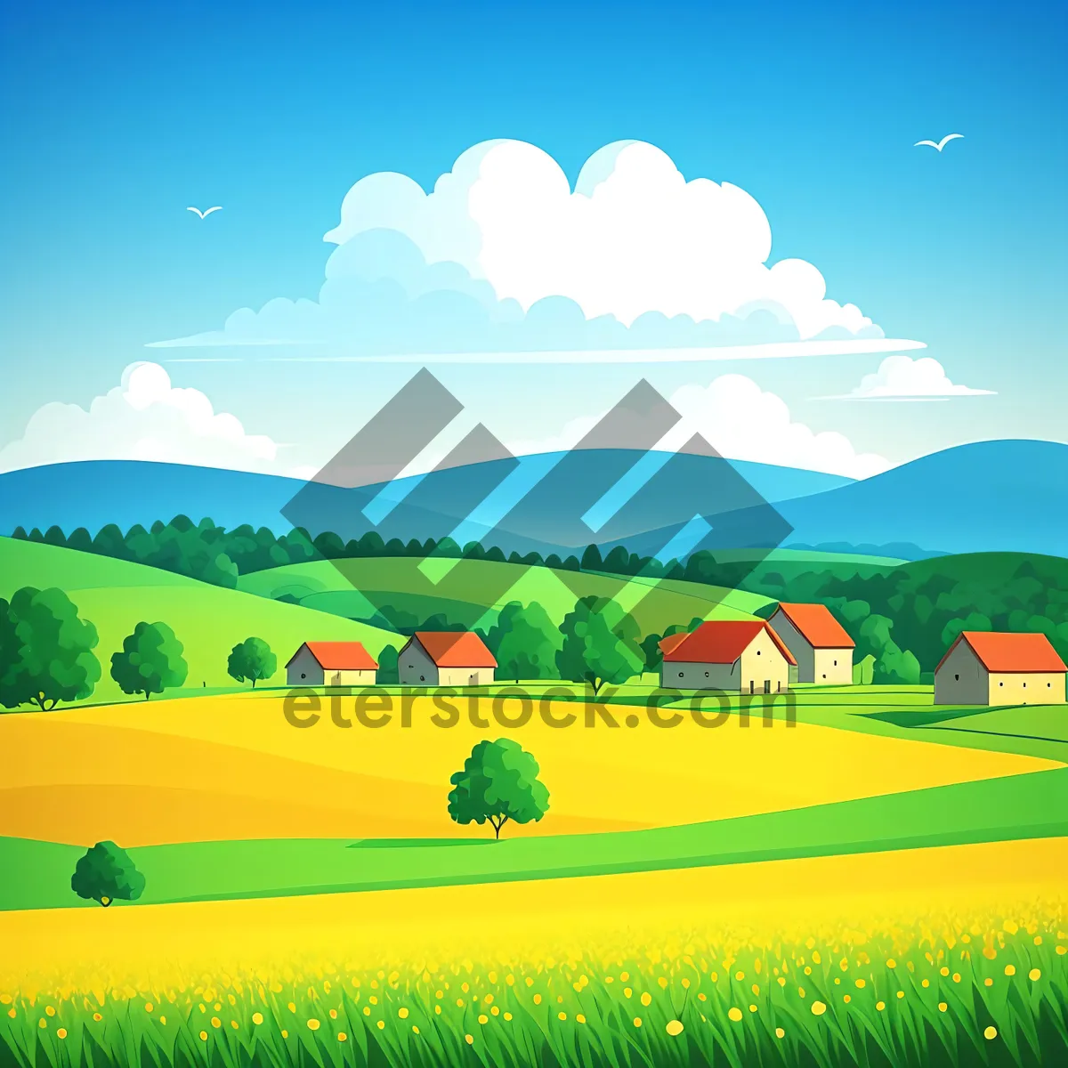 Picture of Idyllic Summer Meadow: Rolling Hills and Vibrant Fields