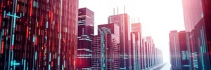 Futuristic Glass Tower in Business District Skyline