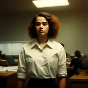 Smiling Businesswoman in Professional Office Attire