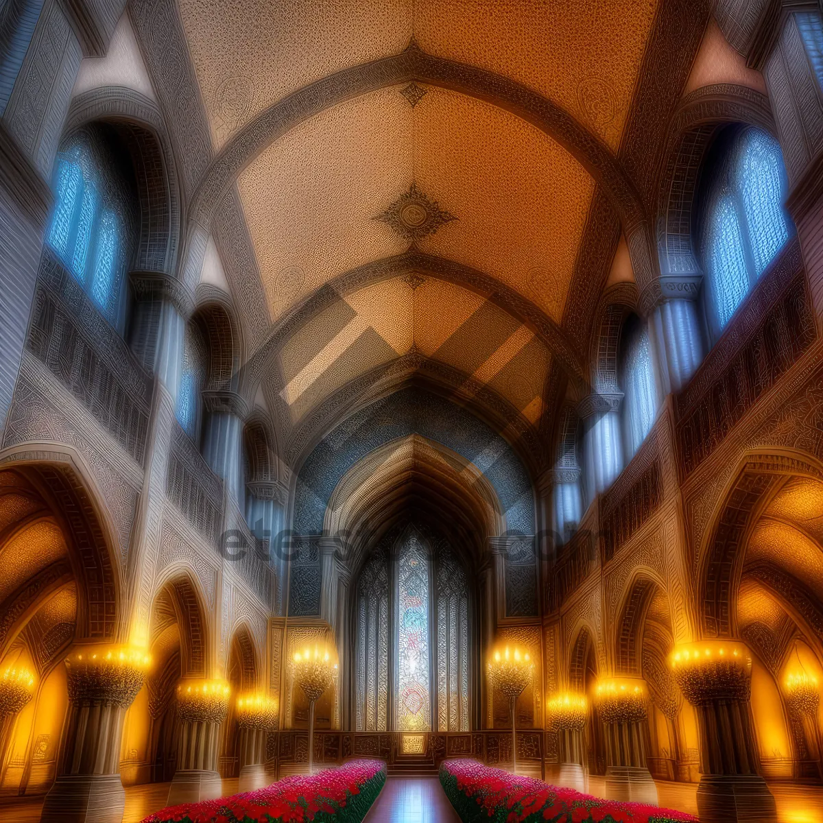 Picture of Ancient Cathedral with Majestic Arches and Stone Hall