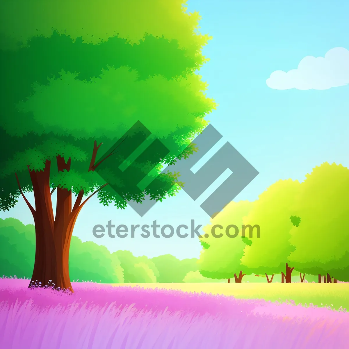 Picture of Oak Tree Silhouette in Sunlit Meadow