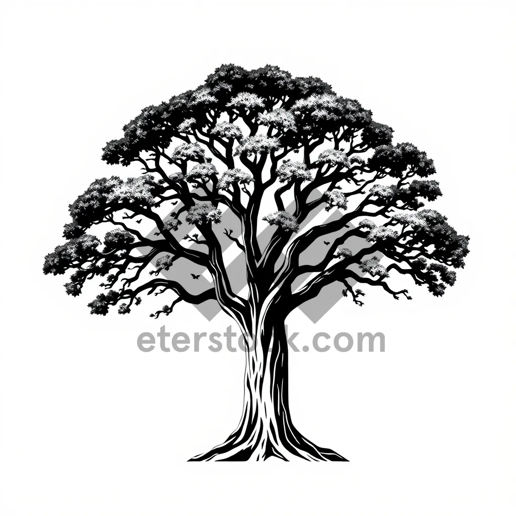 Picture of Floral Tree Silhouette in Summer Forest Decor.