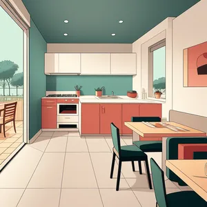 Modern kitchen with sleek furniture and beautiful wood flooring