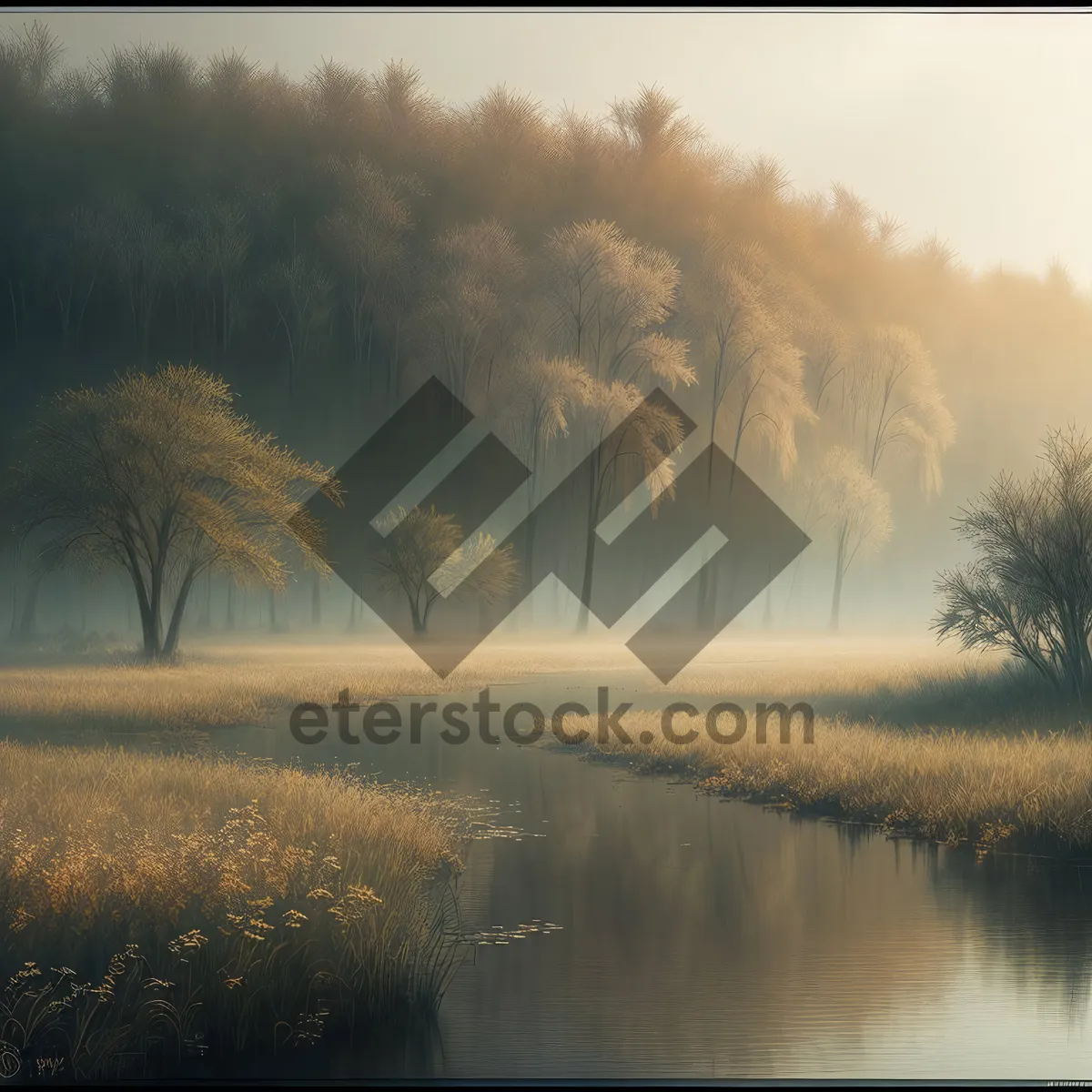 Picture of Sunset Reflection on Lake in Country Landscape