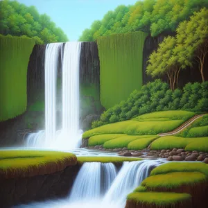 Refreshing Green: Serene Forest Stream in Summer