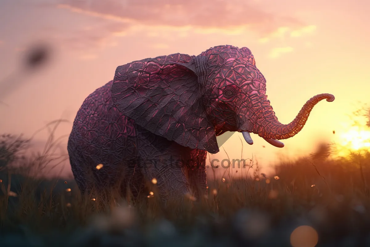 Picture of Wildlife Triceratops and Elephant Mammal Dinosaur Image