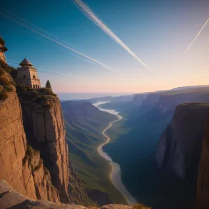 Southwest Canyon Landscape with Grand Cliff and Scenic Mountains