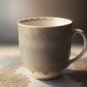 Hot Coffee Mug on Breakfast Table with Saucer